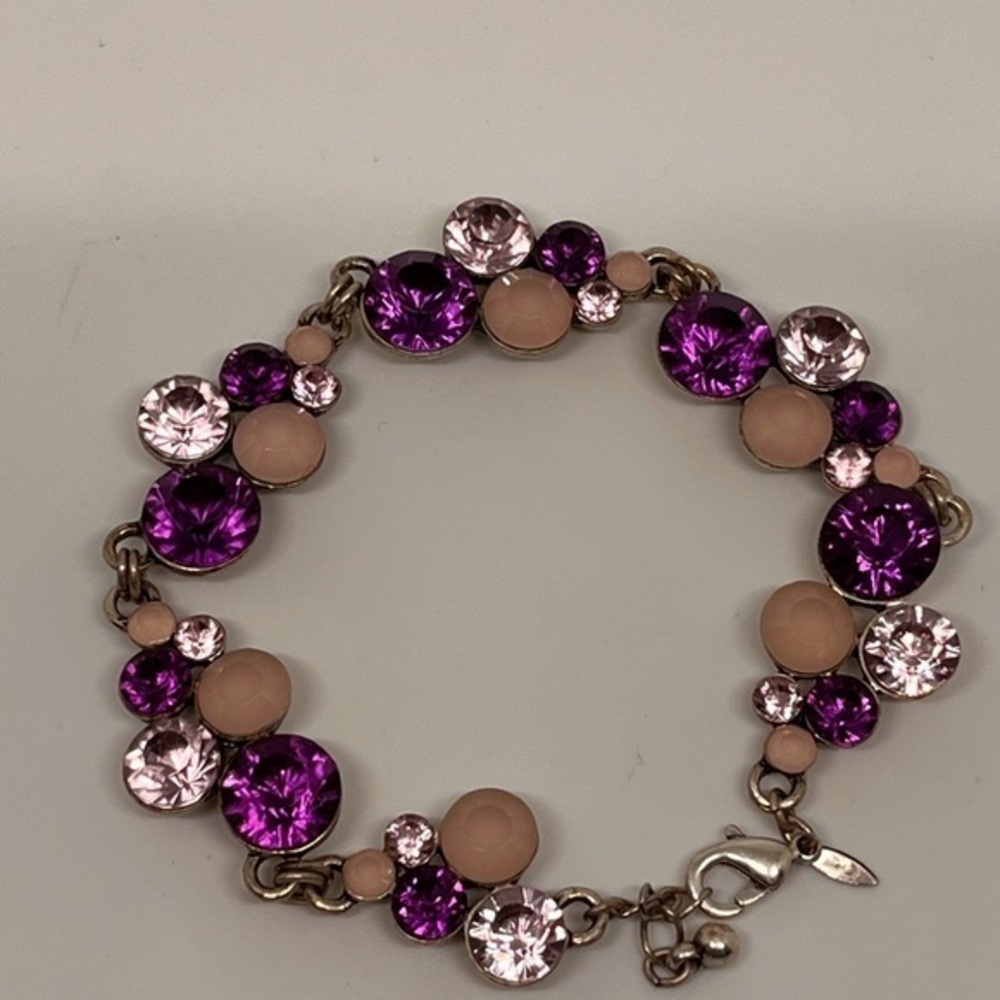 SAQ Purple Rhinestone Bracelet Silvertone 8" to 9" Womens